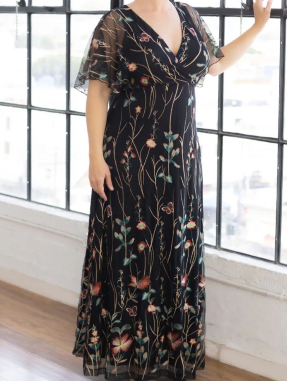 Kiyonna Plus Size Embroidered Elegance Evening Gown, 5XL